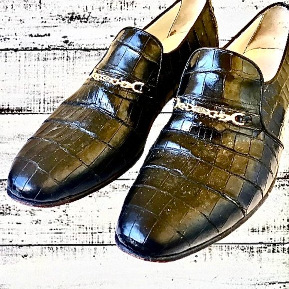 The Mandarin Vintage Black CROC Leather Loafer Chain Made in Italy main image 14